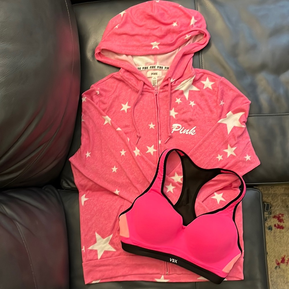 VS PINK zip hoodie & VSX Sports Bra!